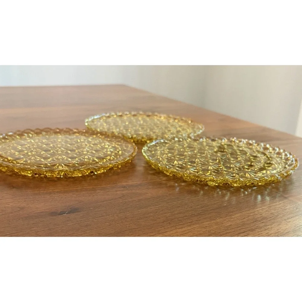 Scalloped Plate Daisy and Button Amber by L G Wright Glass 3 plates 6.75